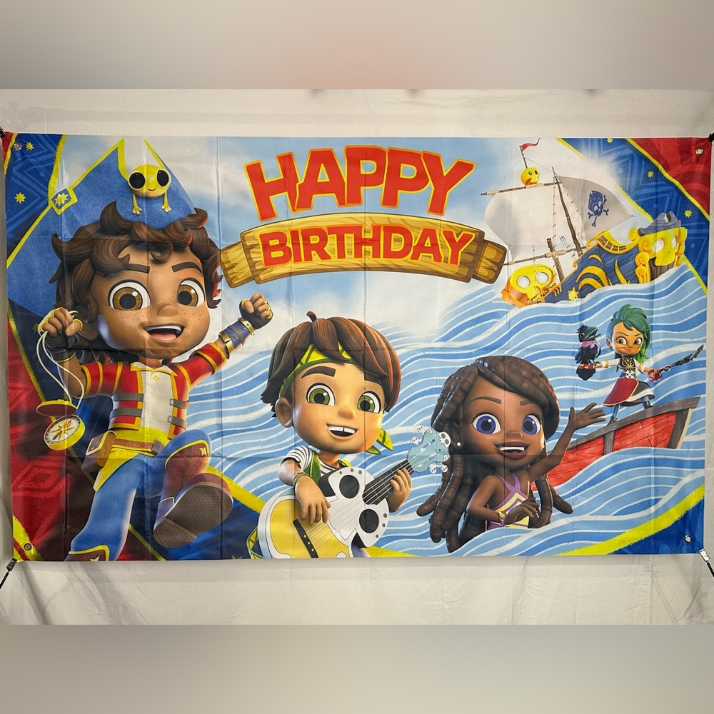 Santiago Of The Seas Happy Birthday Backdrop Banner 5x3Ft. (Polyester)